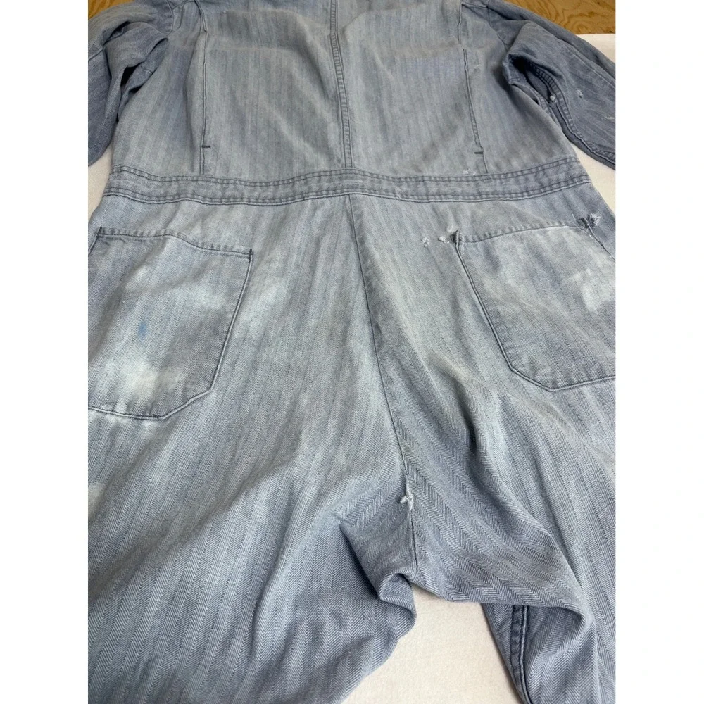 Vintage Dickies Coveralls Faded Blue Herringbone Twill Workwear Jumpsuit Cotton